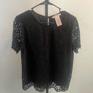 Philosophy Black Lace Detail Short Sleeve Top